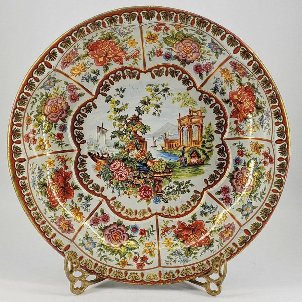 Vintage Metal Floral Tin Tray Bowl Daher Decorated Ware 1971